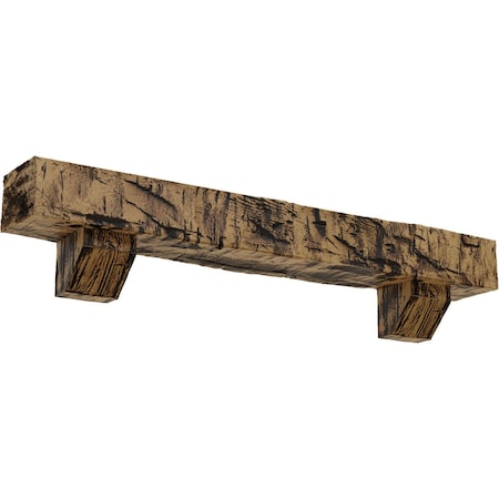 Kit W/ Ashford Corbels, NaturaL Golden Oak, 4H X 8D X 84W Hand Hewn Faux Wood Fireplace ManteL